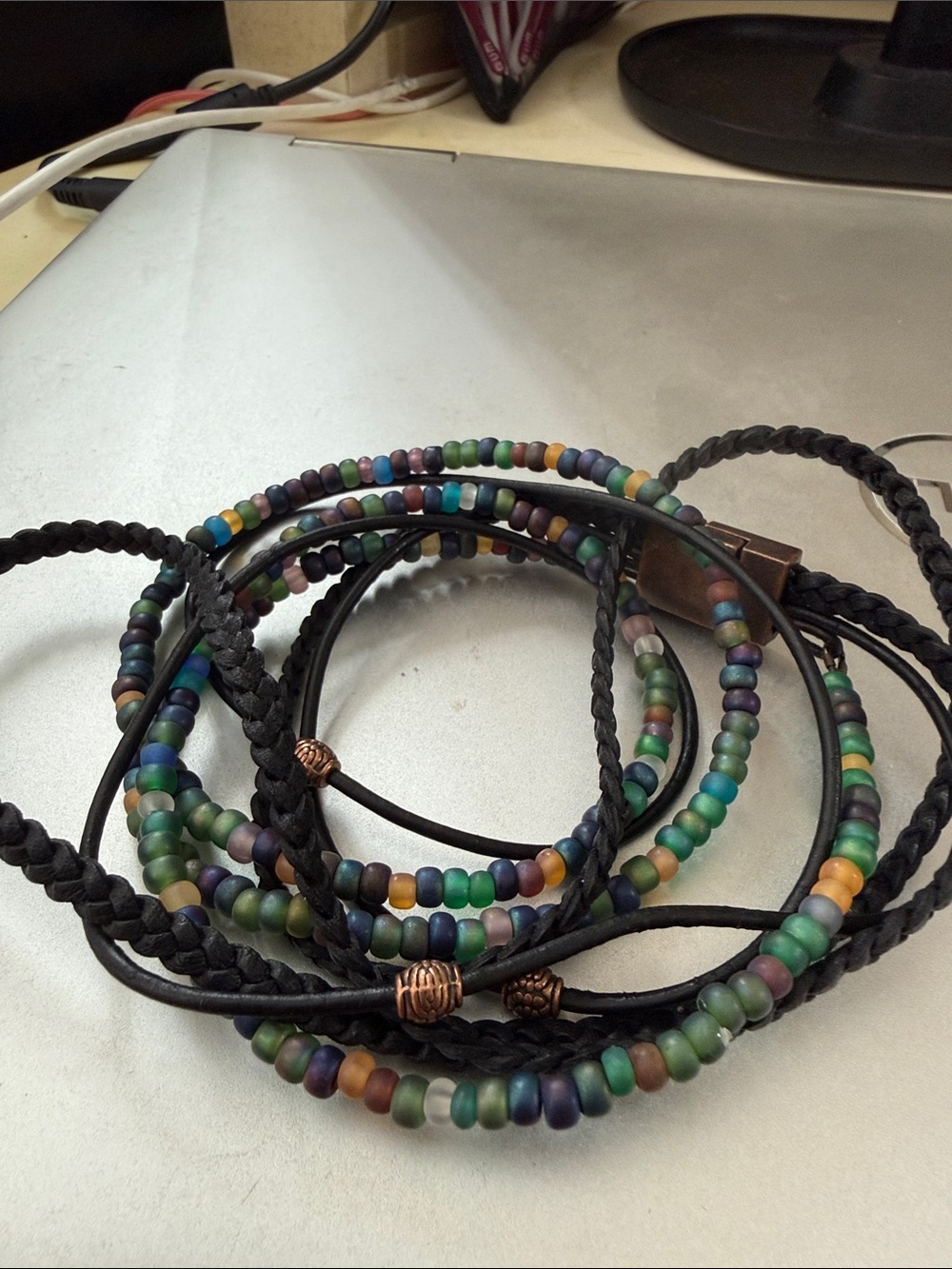Beautiful leather stone bead wrap bracelet